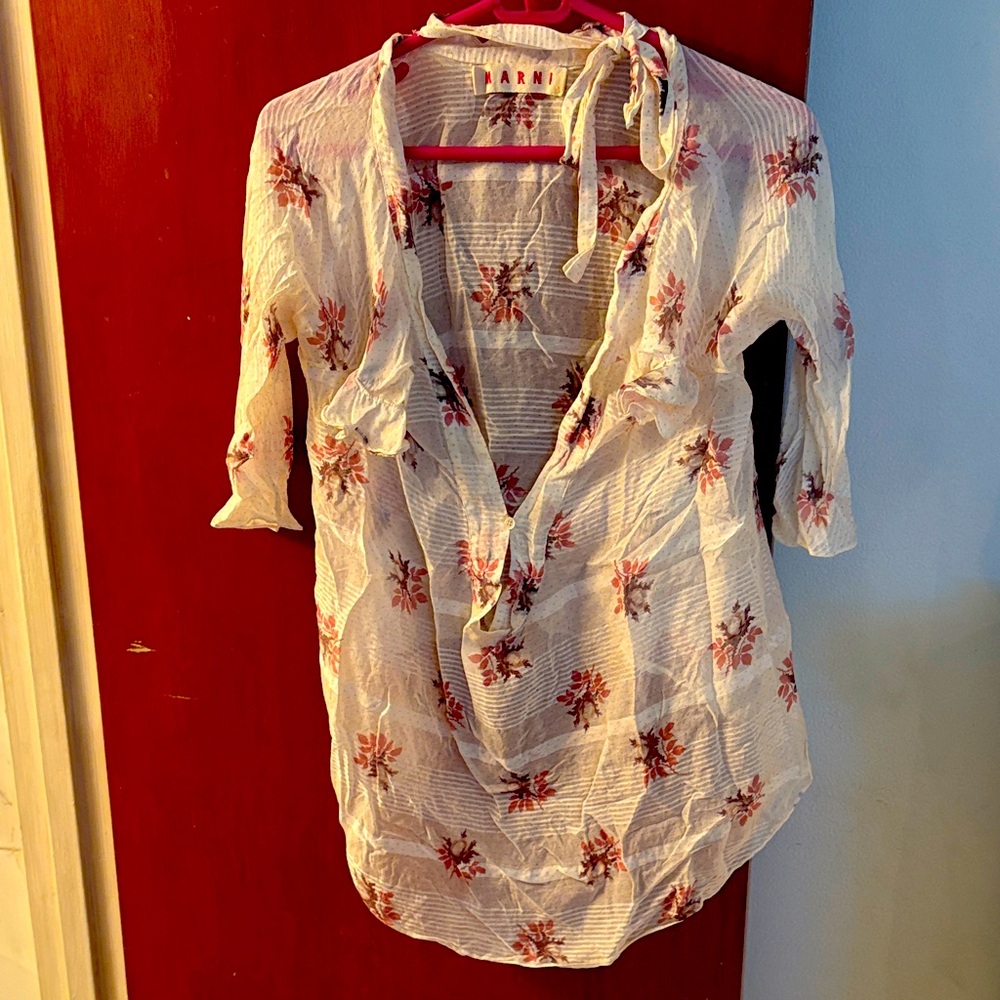 Marni White and Red Floral Blouse